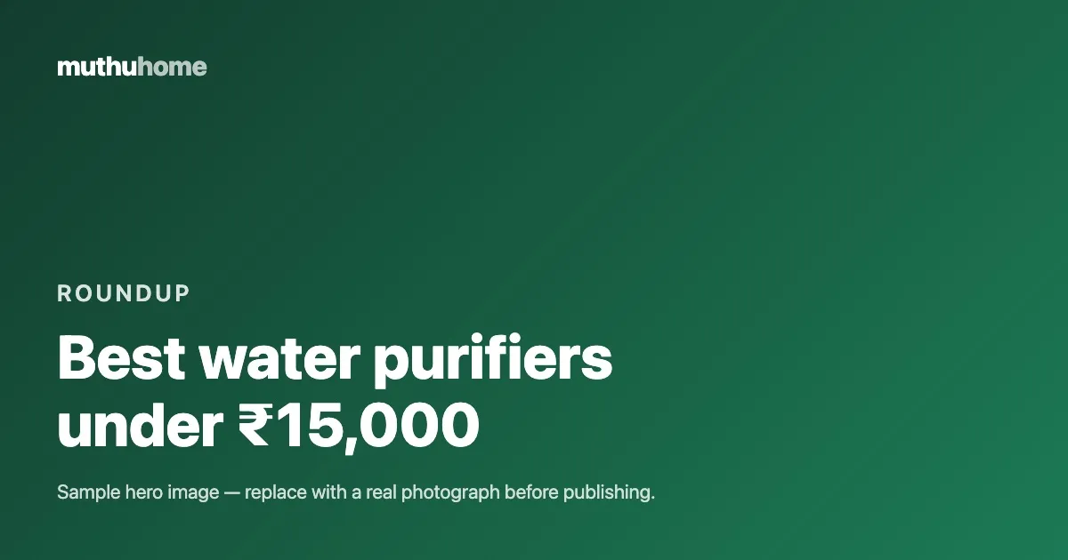 Five water purifiers from different brands lined up on a kitchen counter for comparison